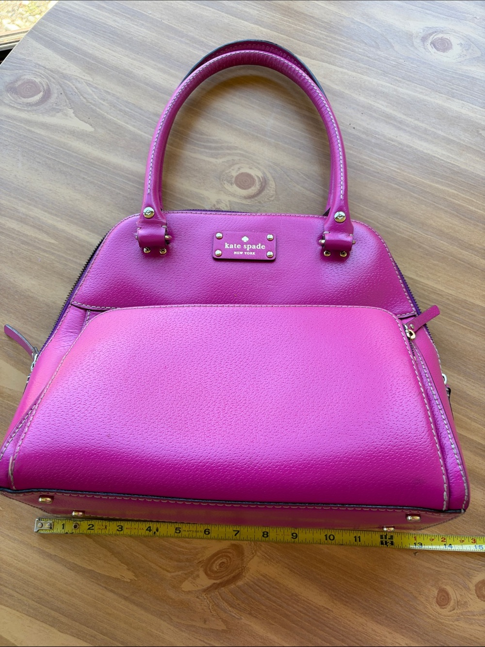 kate spade Hot Pink Pebbled Leather Satchel with Gold Hardware